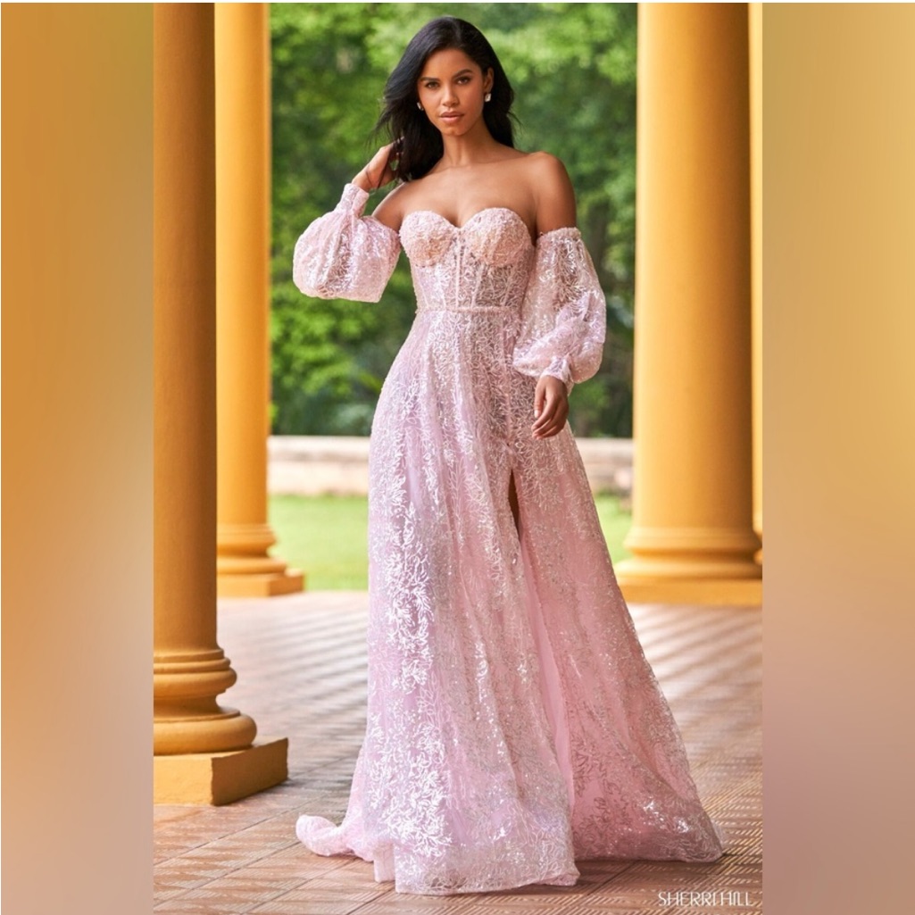 Sherri Hill 55017 Blush Pink Removable Sleeve Gown 4
